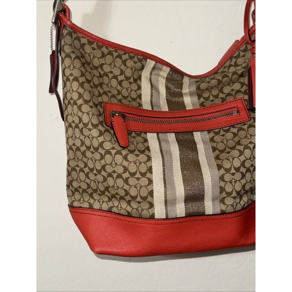 Coach Legacy Signature Stripe Orange Duffle Jacquard Leather Bag 19918 - Picture 4 of 10